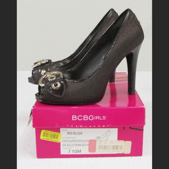 BCBGirls Elga Chocolate Printed Open Toe Heels - Picture 1 of 5